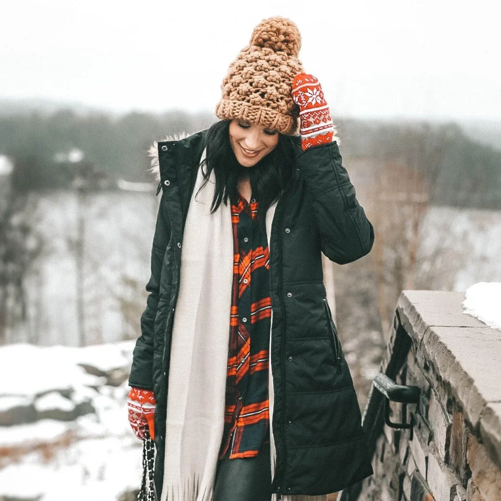 Red White Grey Fair Isle Mittens Gloves